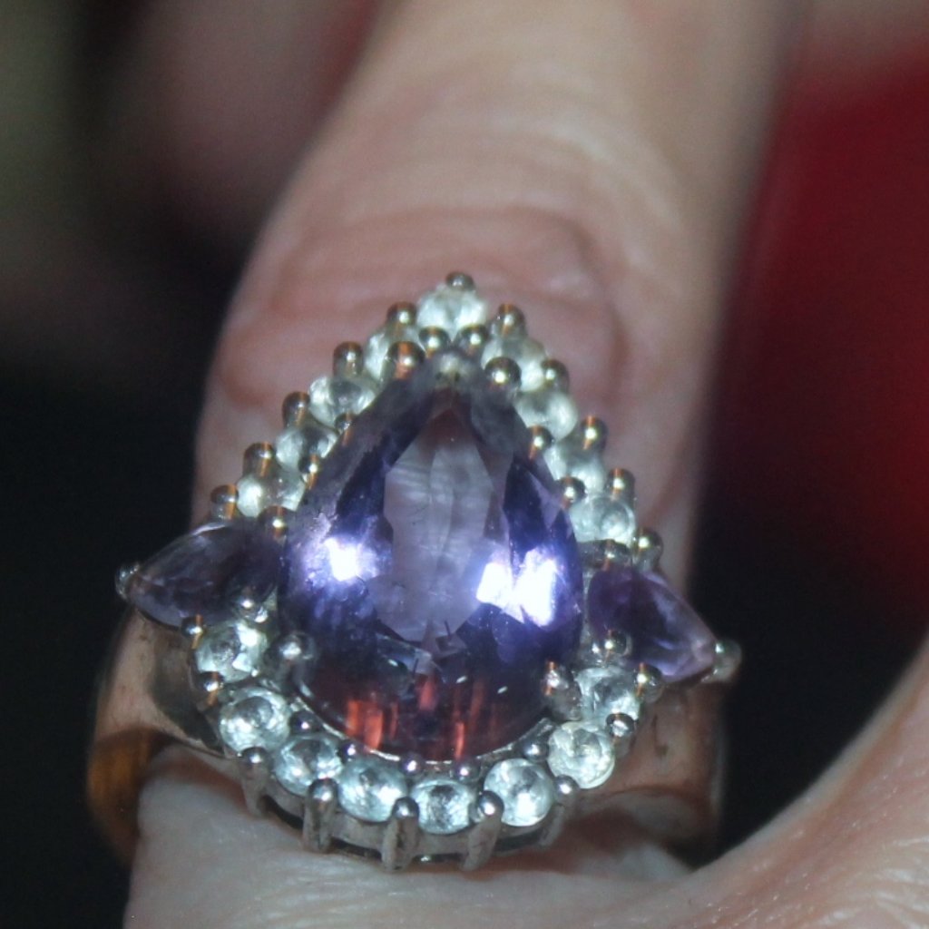 Gorgeous 925 Sterling Amethyst Cluster Cocktail Statement Ring